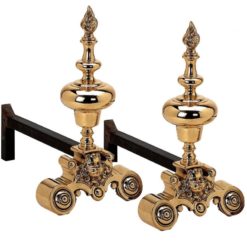 Coppia di Alari in Ottone A126 per il Camino stile Luigi XVI