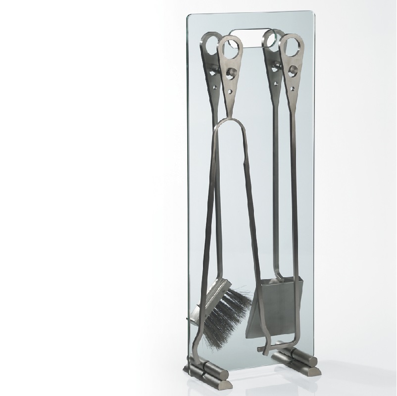 Set attrezzi Camino S144 in Cristallo ed Acciaio