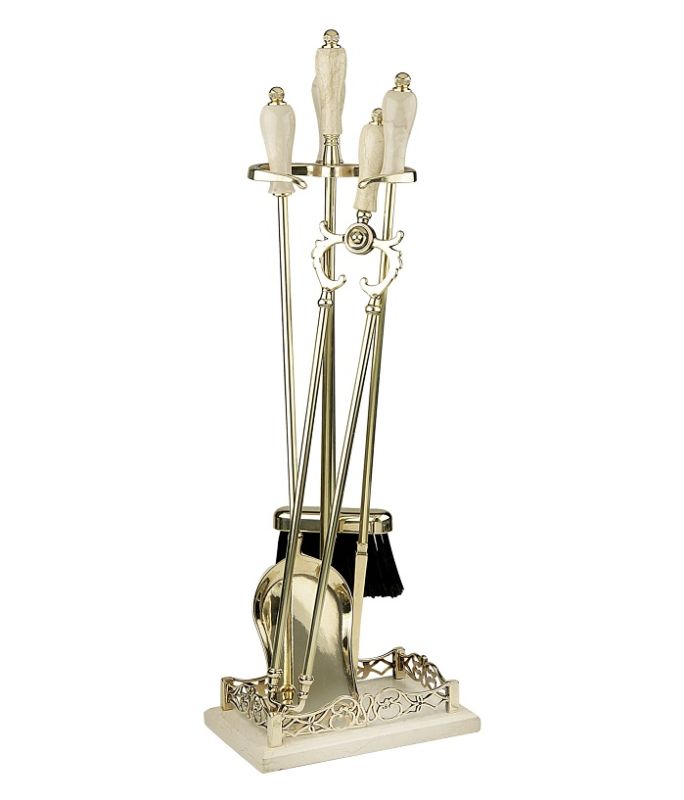 Set attrezzi Camino in Ottone e Marmo S247-L