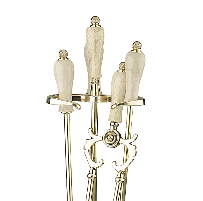 Set attrezzi Camino in Ottone e Marmo S247-L - immagine 3