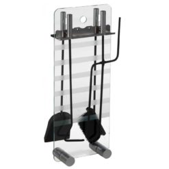 Set Attrezzi Camino S262 MODERNO in Acciaio e Cristallo